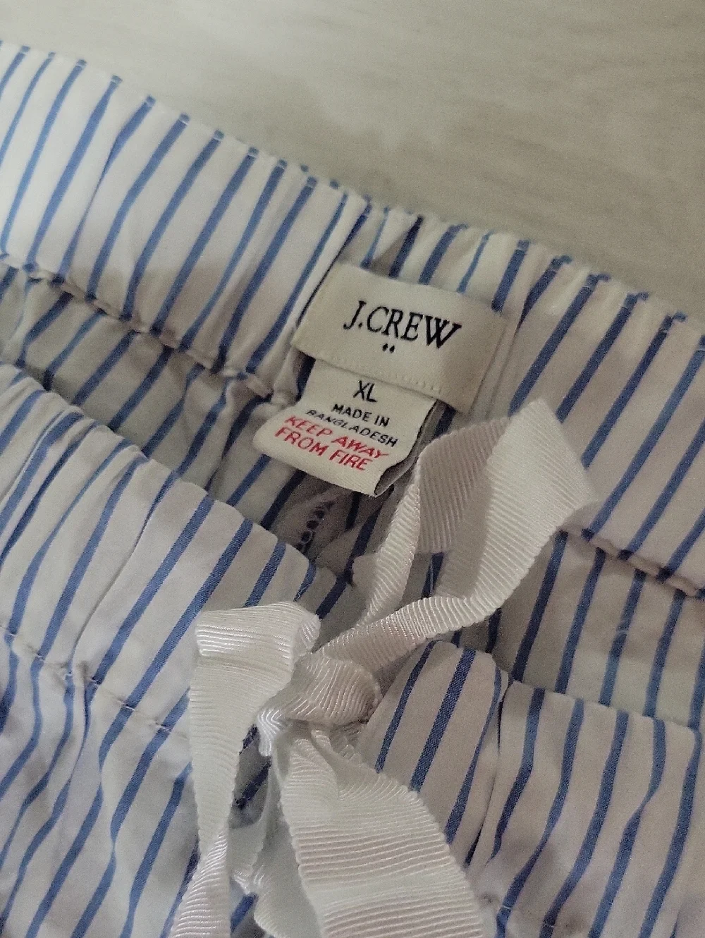 NWOT J. Crew XL White and Light Blue Pinstripe Drawstring Pajama Pants